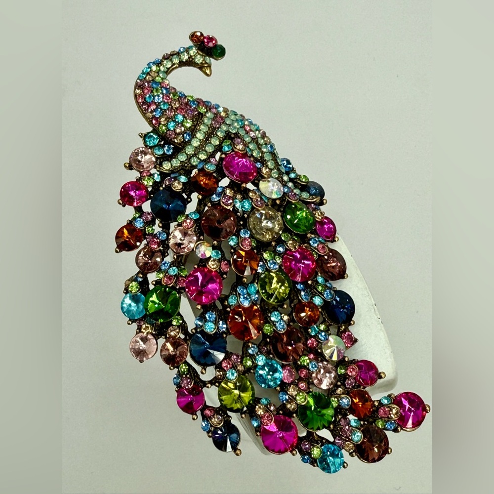 Kirk’s Folly Large Multicolor Rhinestone Peacock Brooch Pin/Pendant 5” Statement - Picture 6 of 17